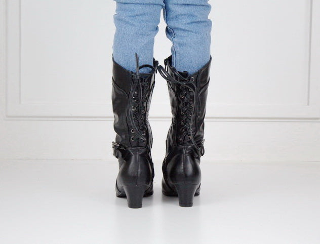 Hazeli girls long boot with back lace black