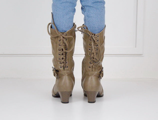 Hazeli girls long boot with back lace taupe