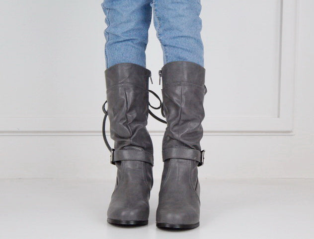 Hazeli girls long boot with back lace grey