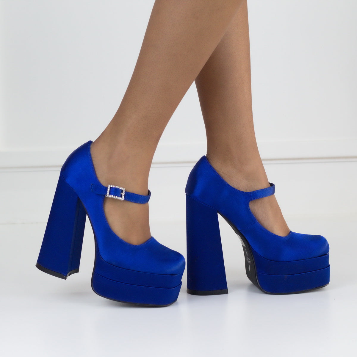 Pippa 14.5cm platform heel Funky ankle strap pump royal blue