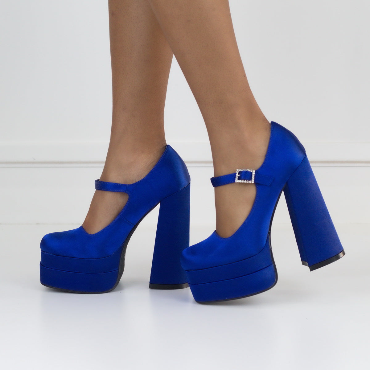 Pippa 14.5cm platform heel Funky ankle strap pump royal blue