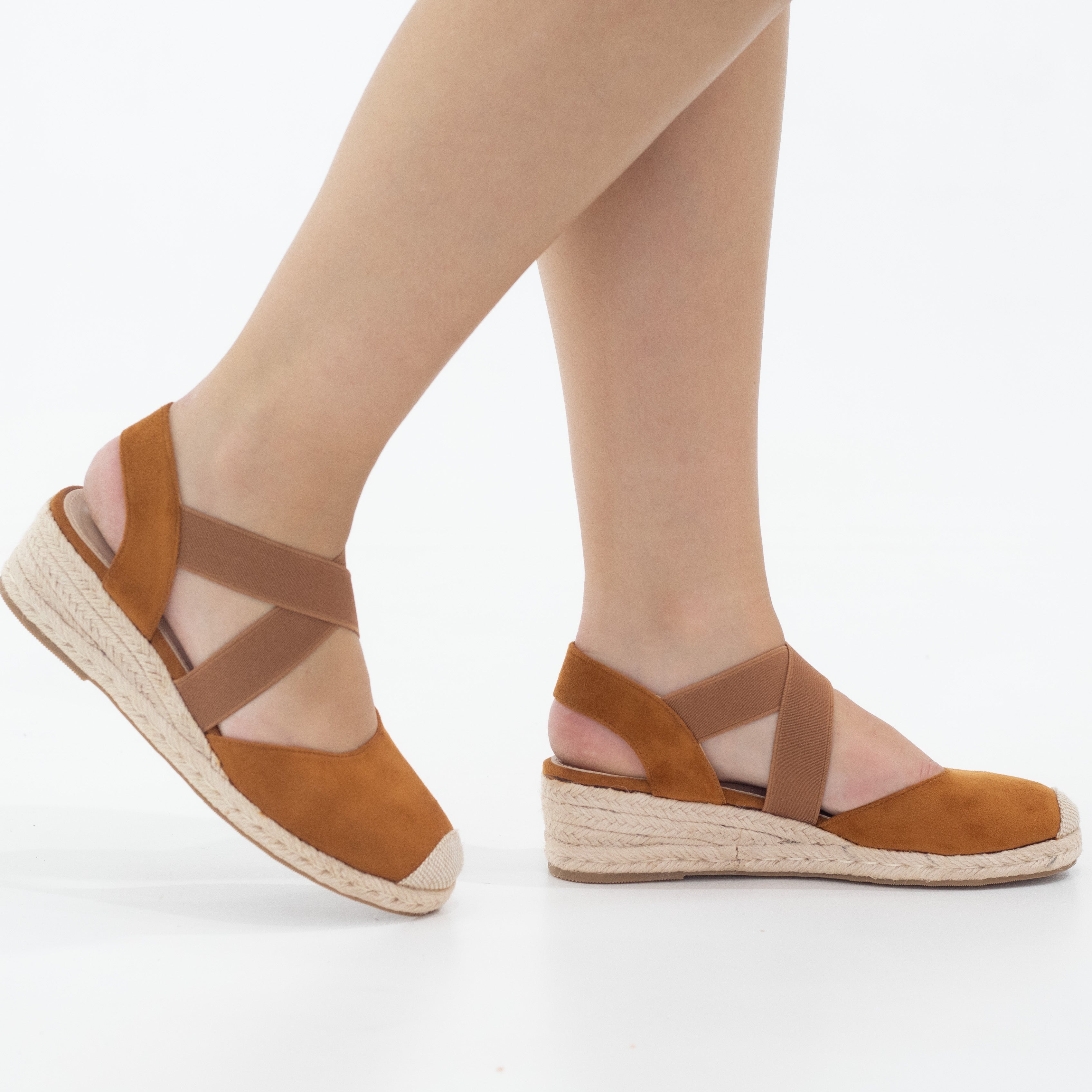 Hype 5.5cm wedge espadrille with elastic brown