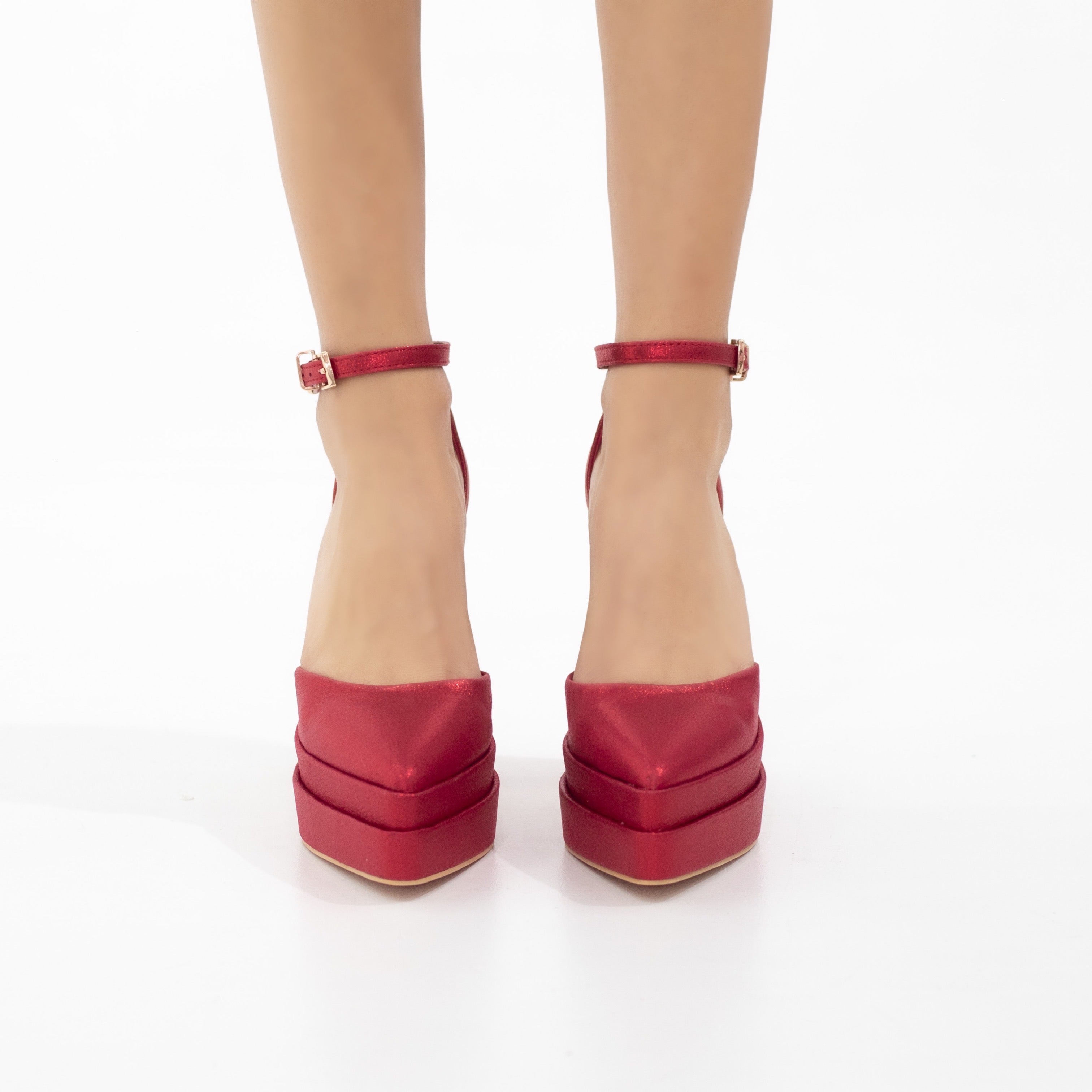 Coney 13.5cm platform heel Funky one band ankle strap pointy red