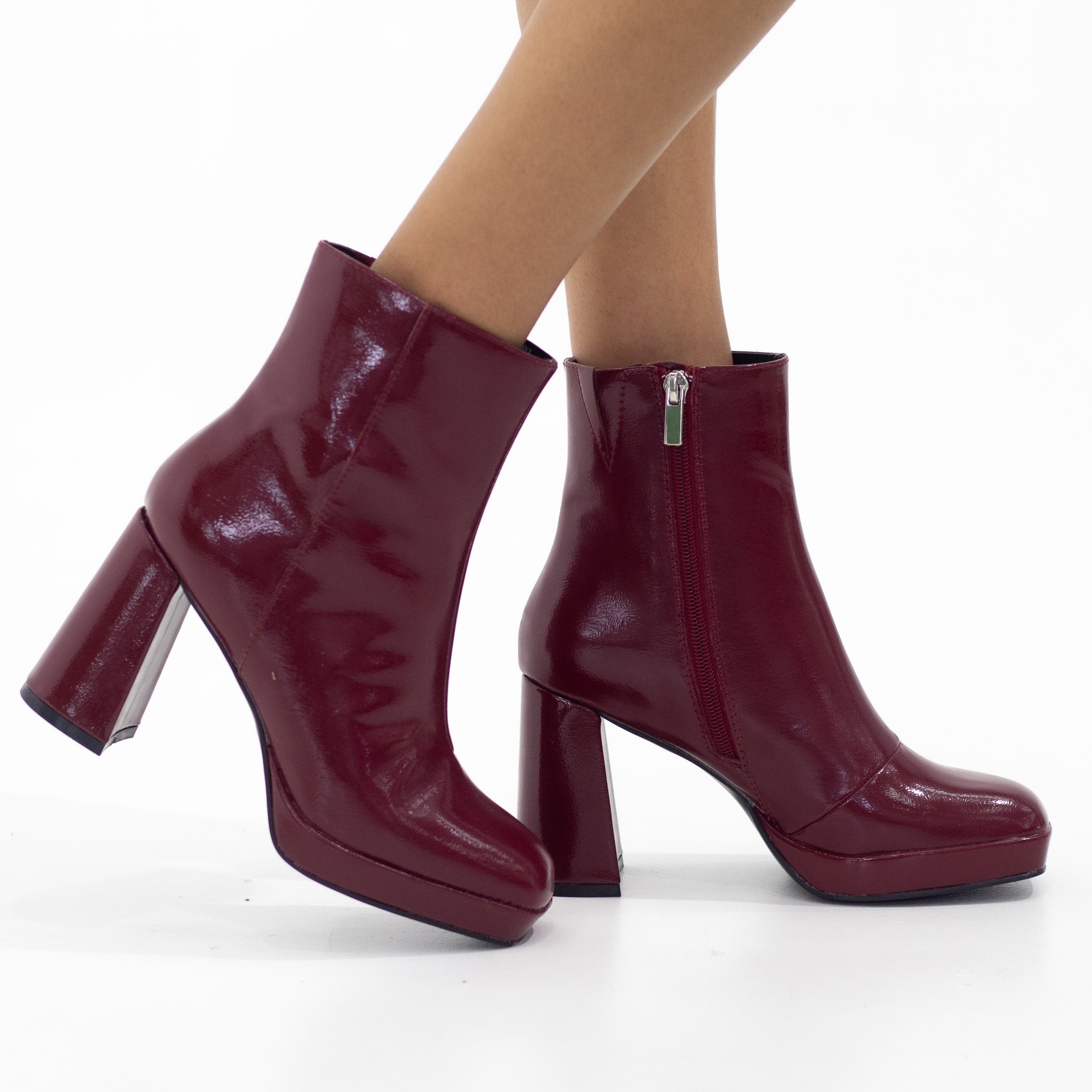 York 9cm bootie round toe block heel wine