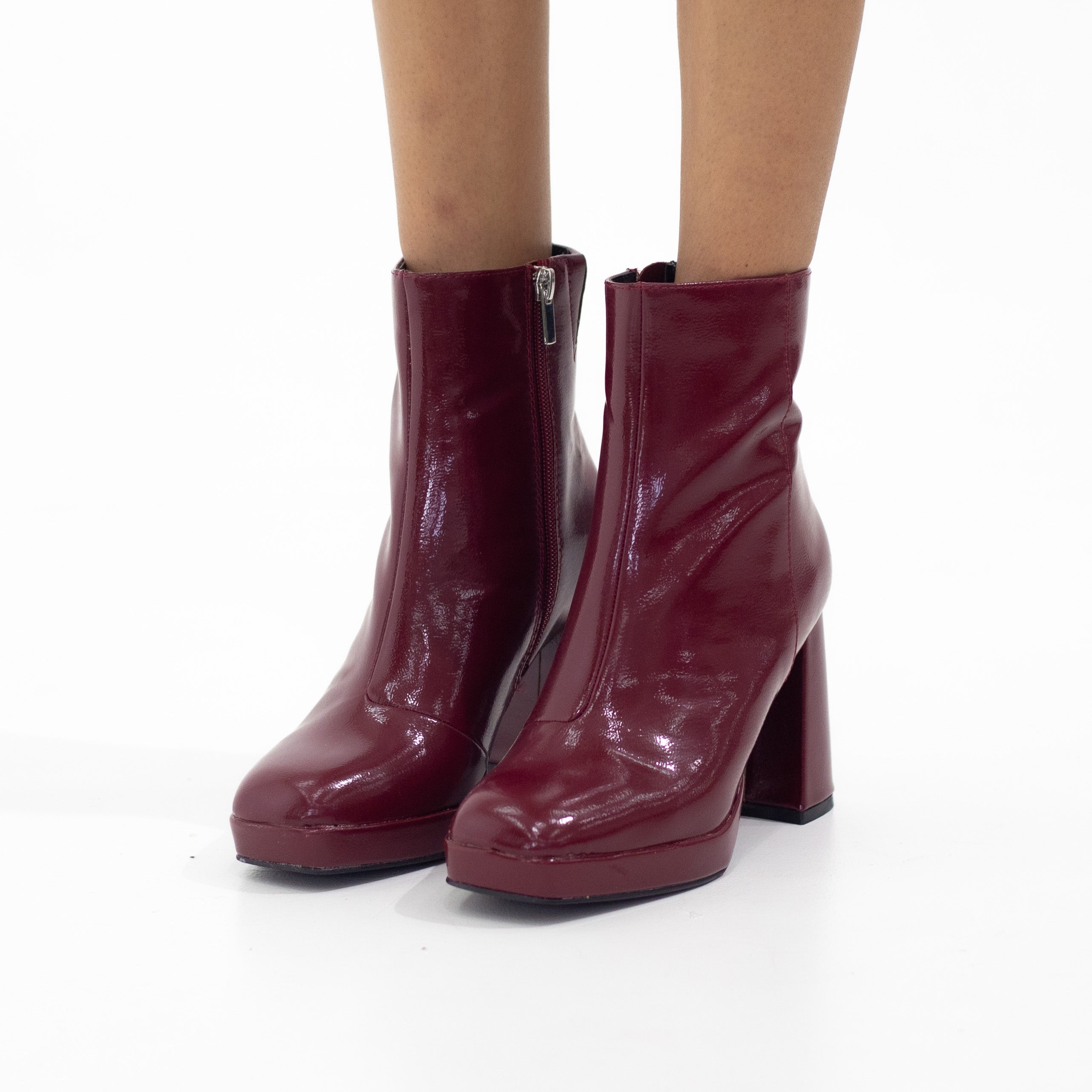 York 9cm bootie round toe block heel wine