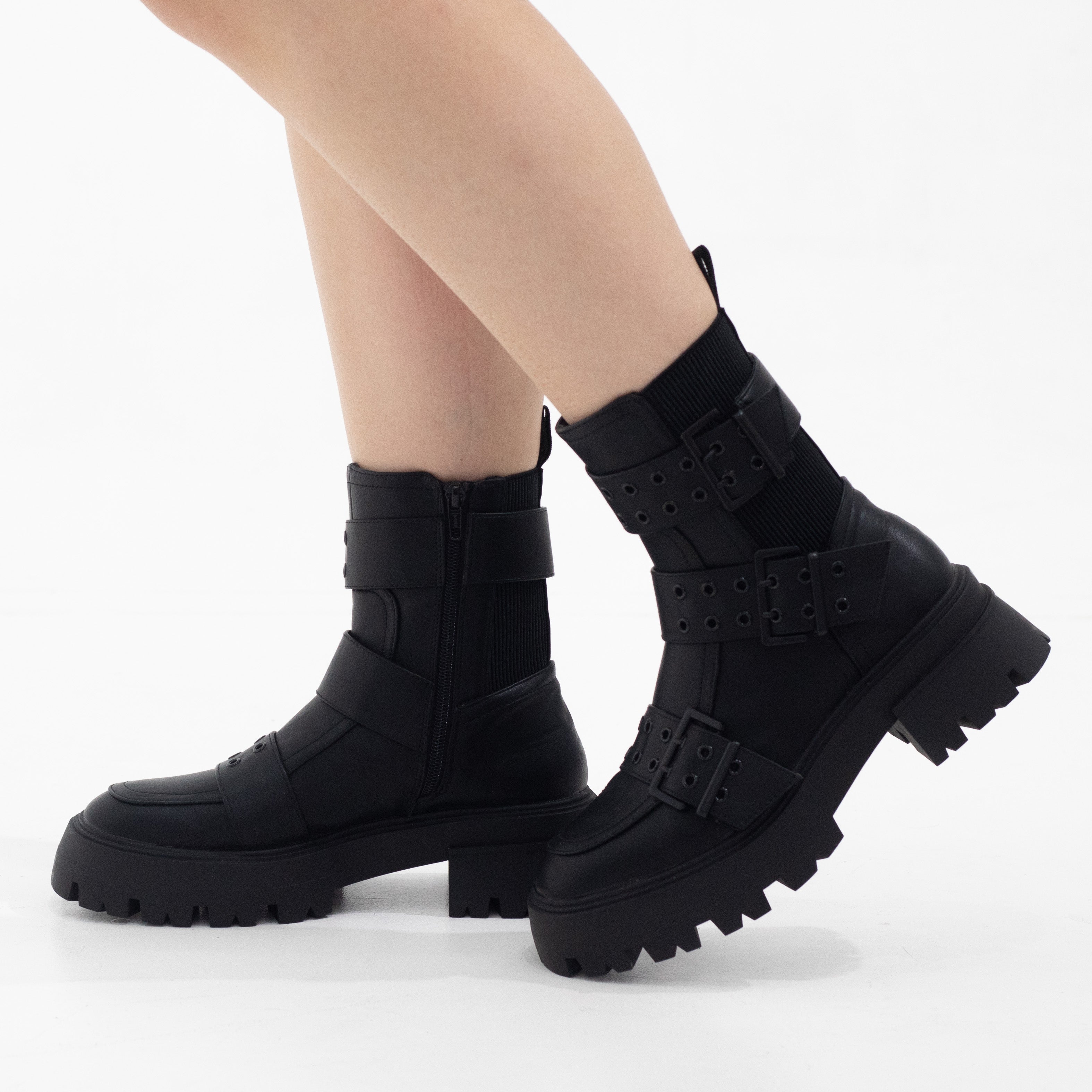 Sunela chunky monk strap ankle boot black