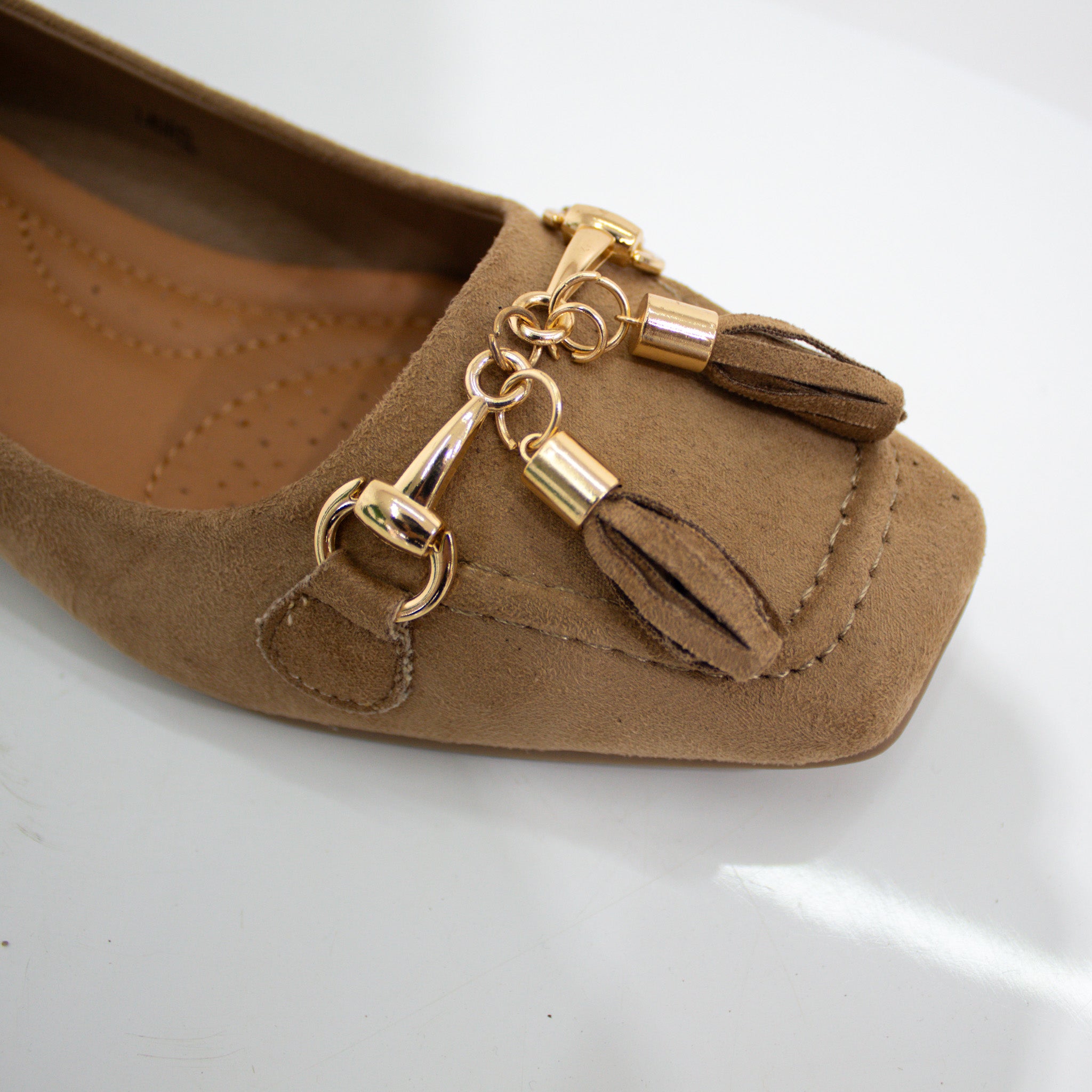 Laurel tassel trim faux leather flat shoes taupe