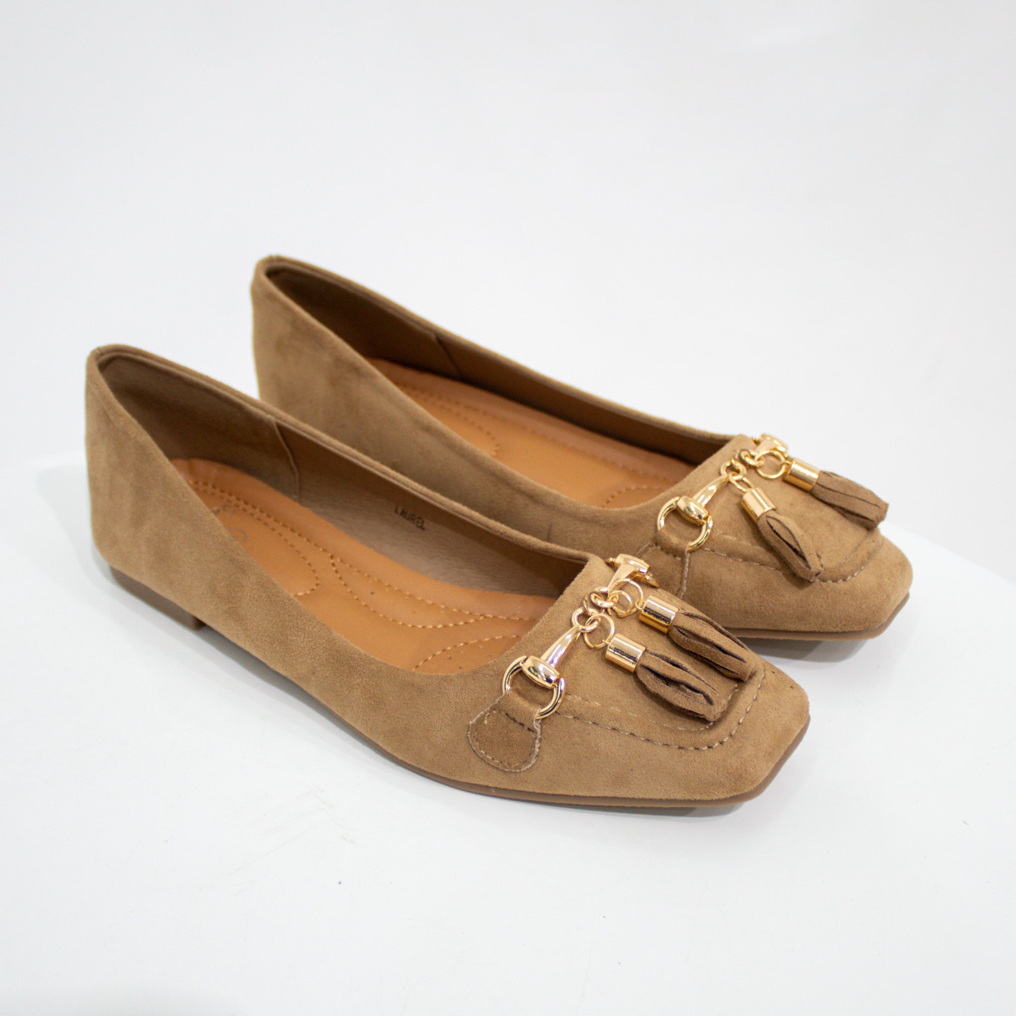 Laurel tassel trim faux leather flat shoes taupe