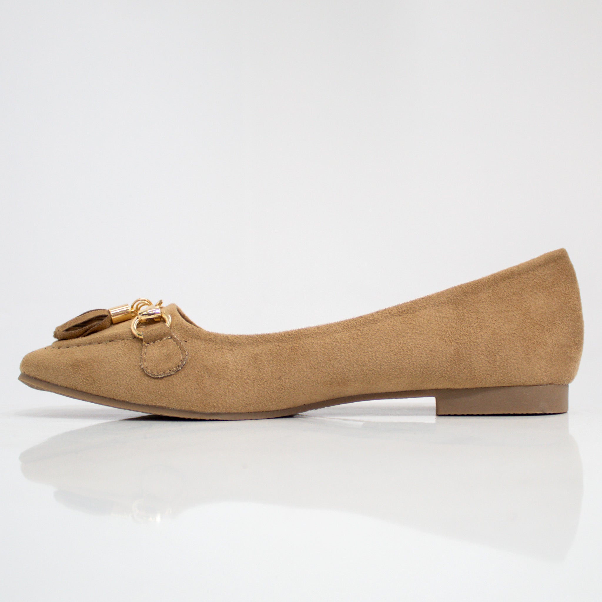 Laurel tassel trim faux leather flat shoes taupe