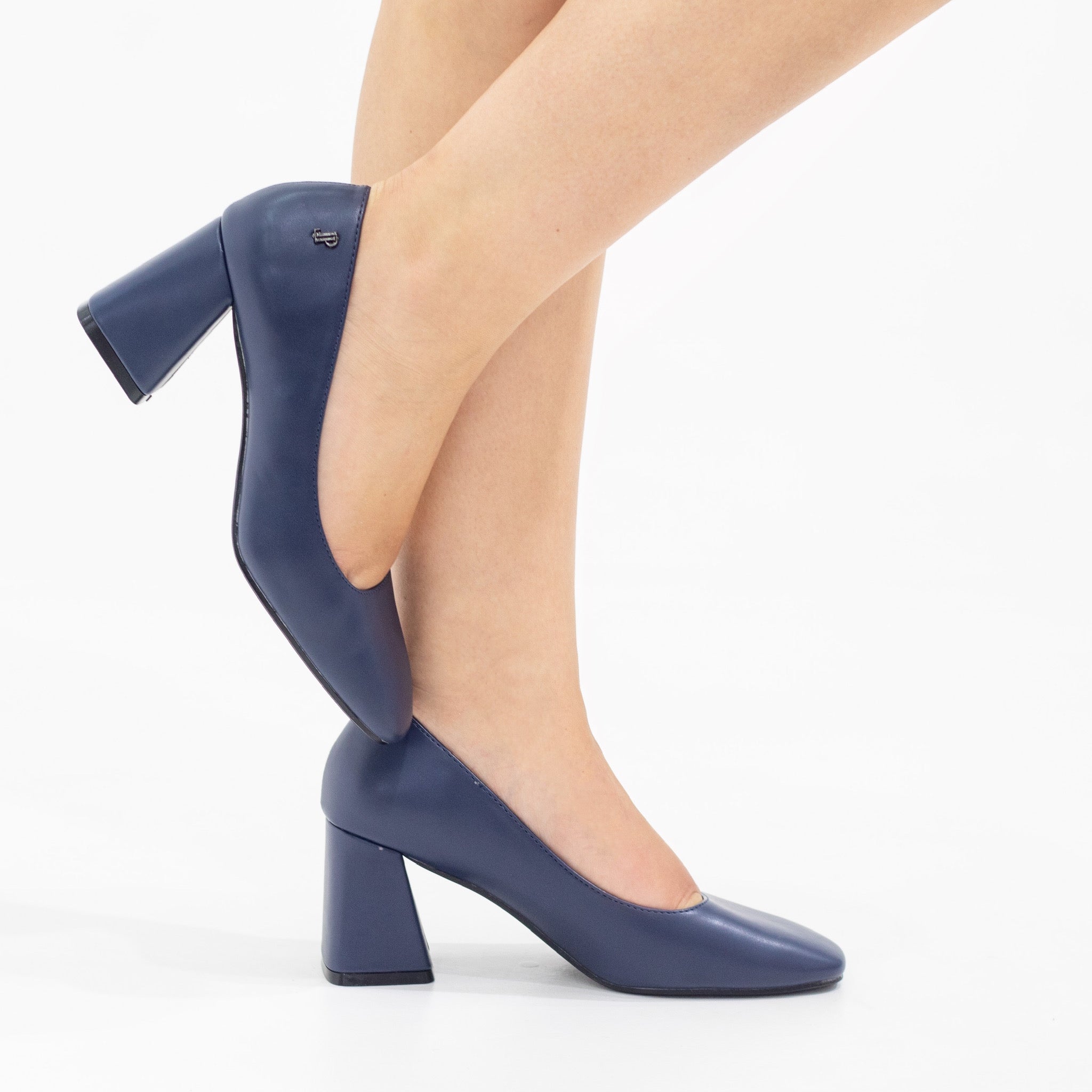 Lopa 7cm block heel PU court shoe navy
