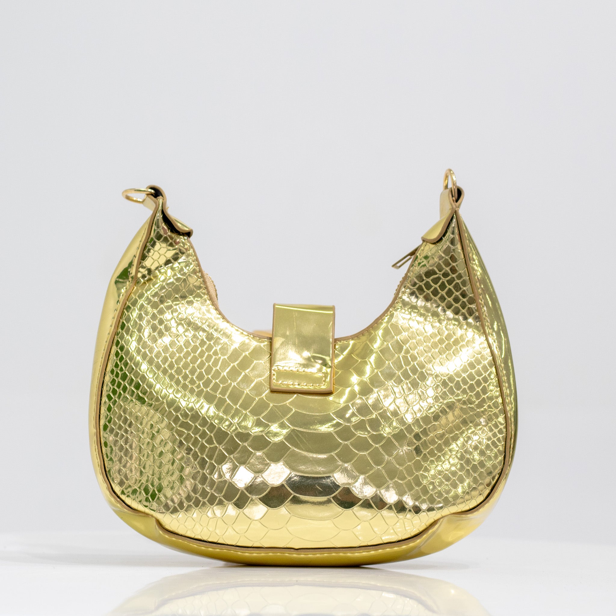 Indira faux leather rigid shoulder bag gold