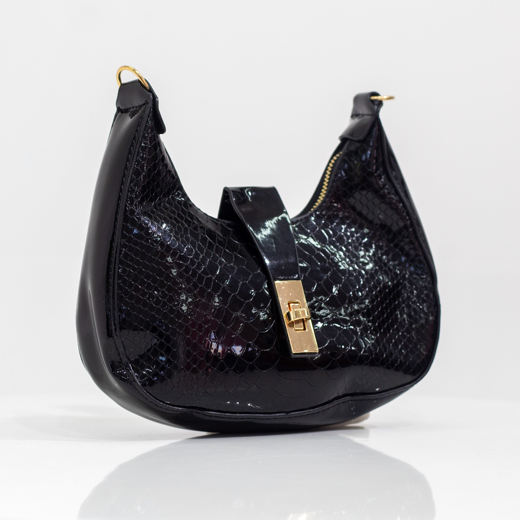 Indira faux leather rigid shoulder bag black