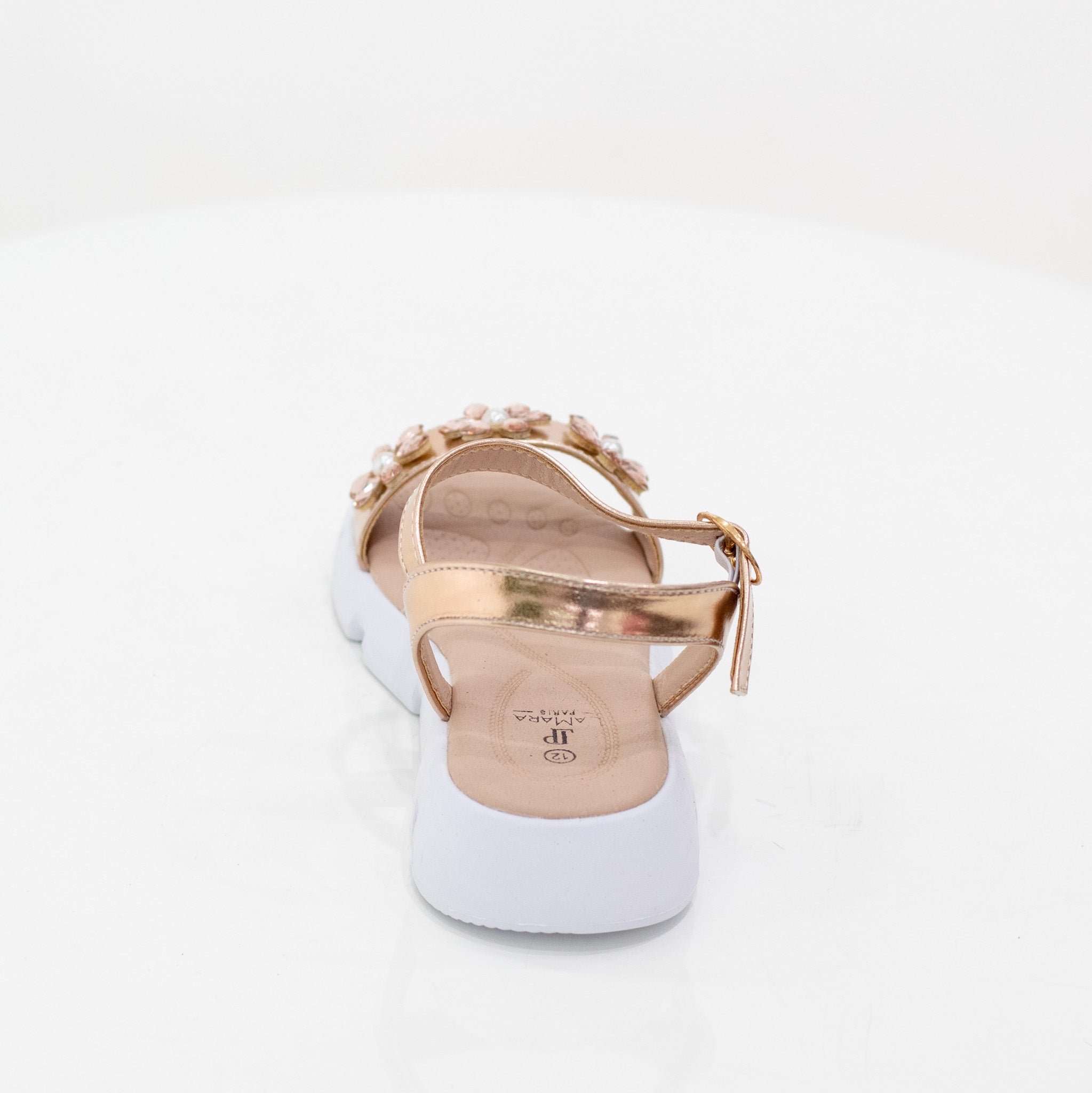 Kaira girls one band diamante ankle strap sandals champagne