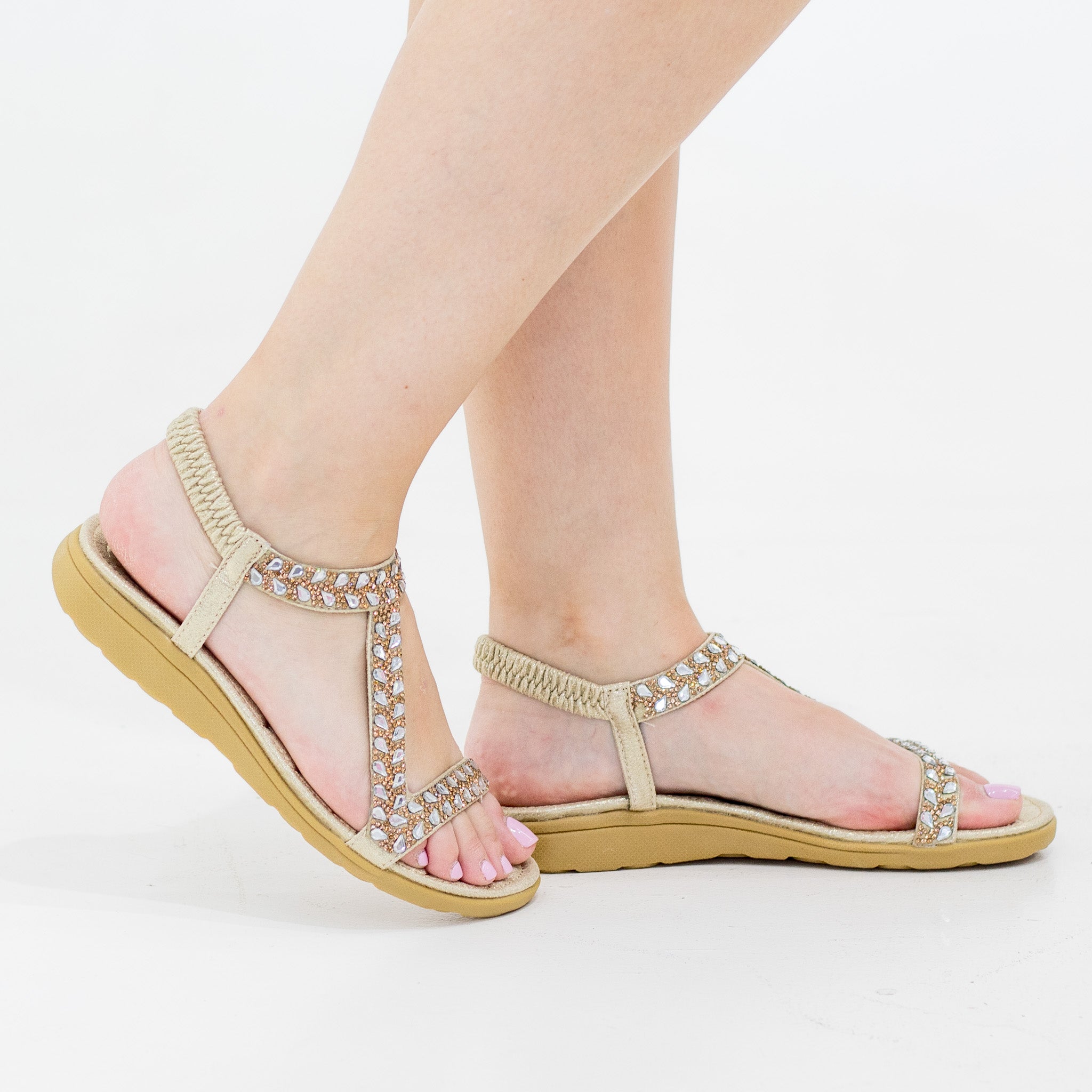 Rabia one studded band sandal on flat unit gold
