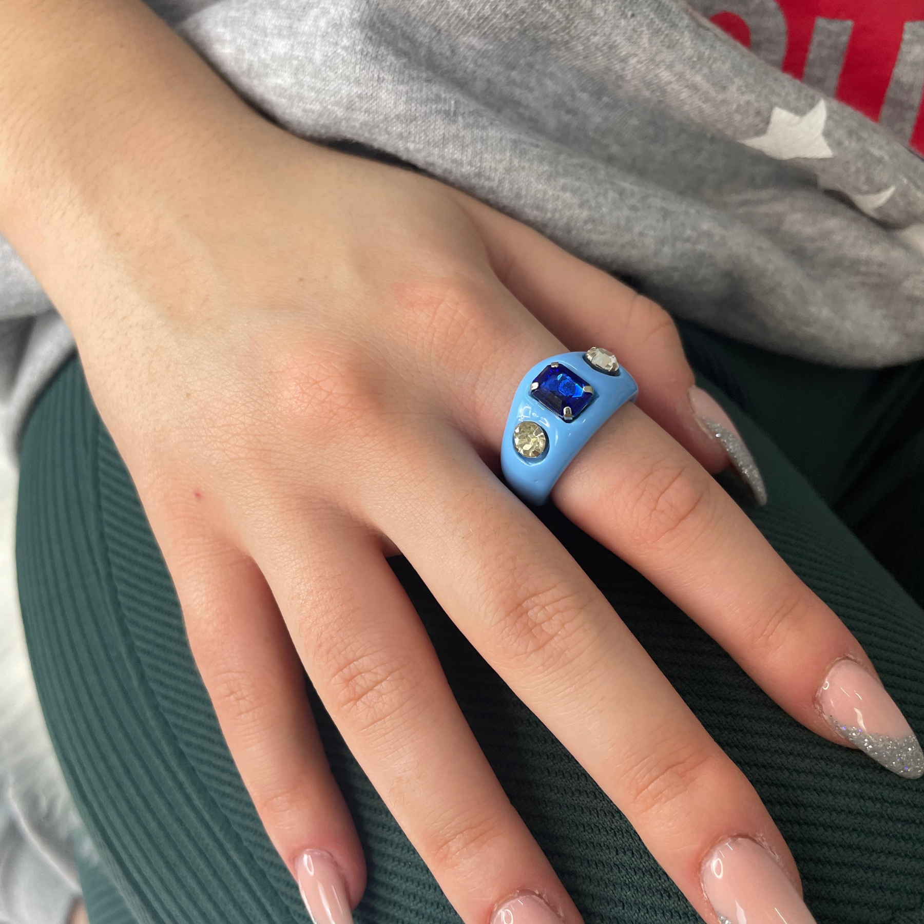 Gem resin and lucite colourful rings