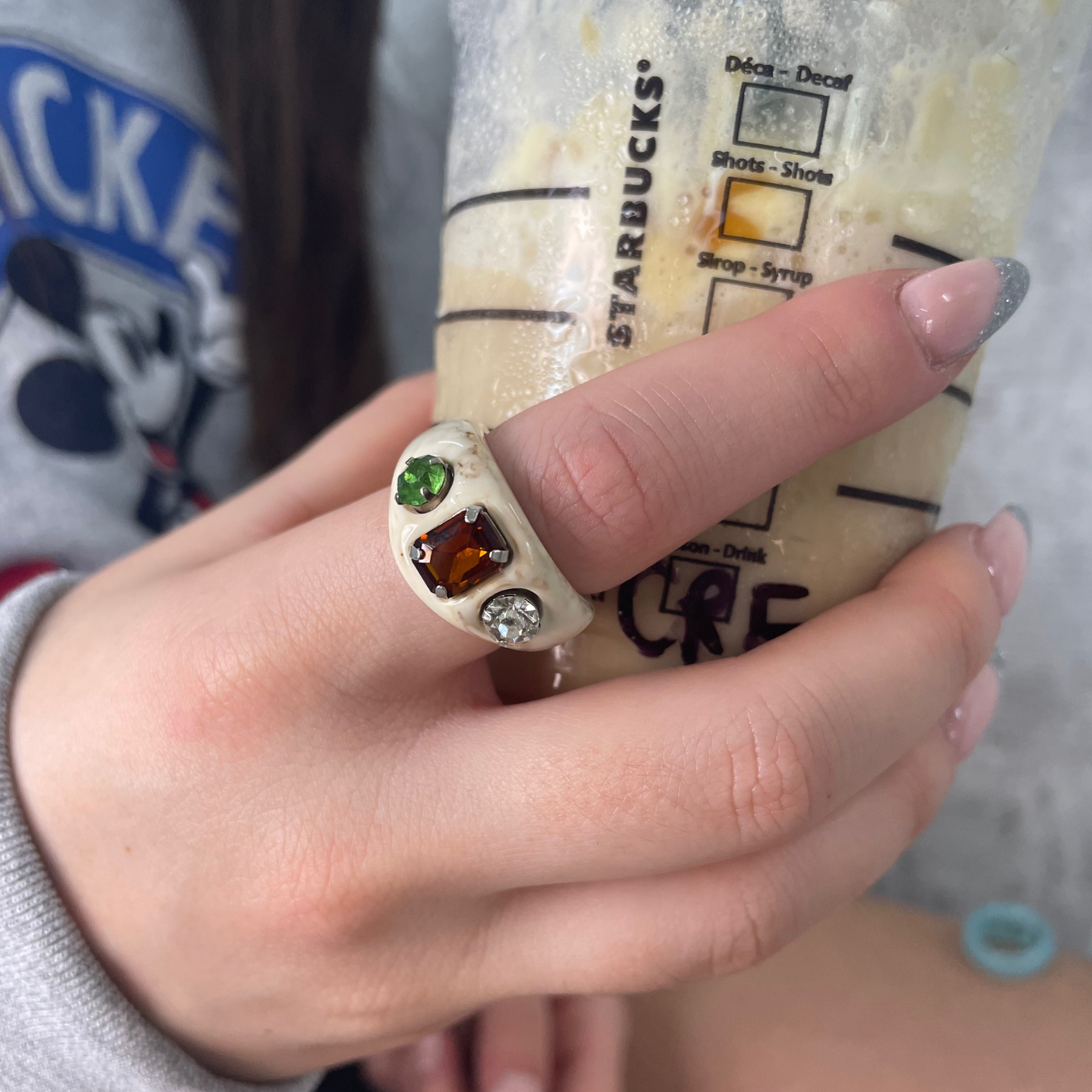 Gem resin and lucite colourful rings