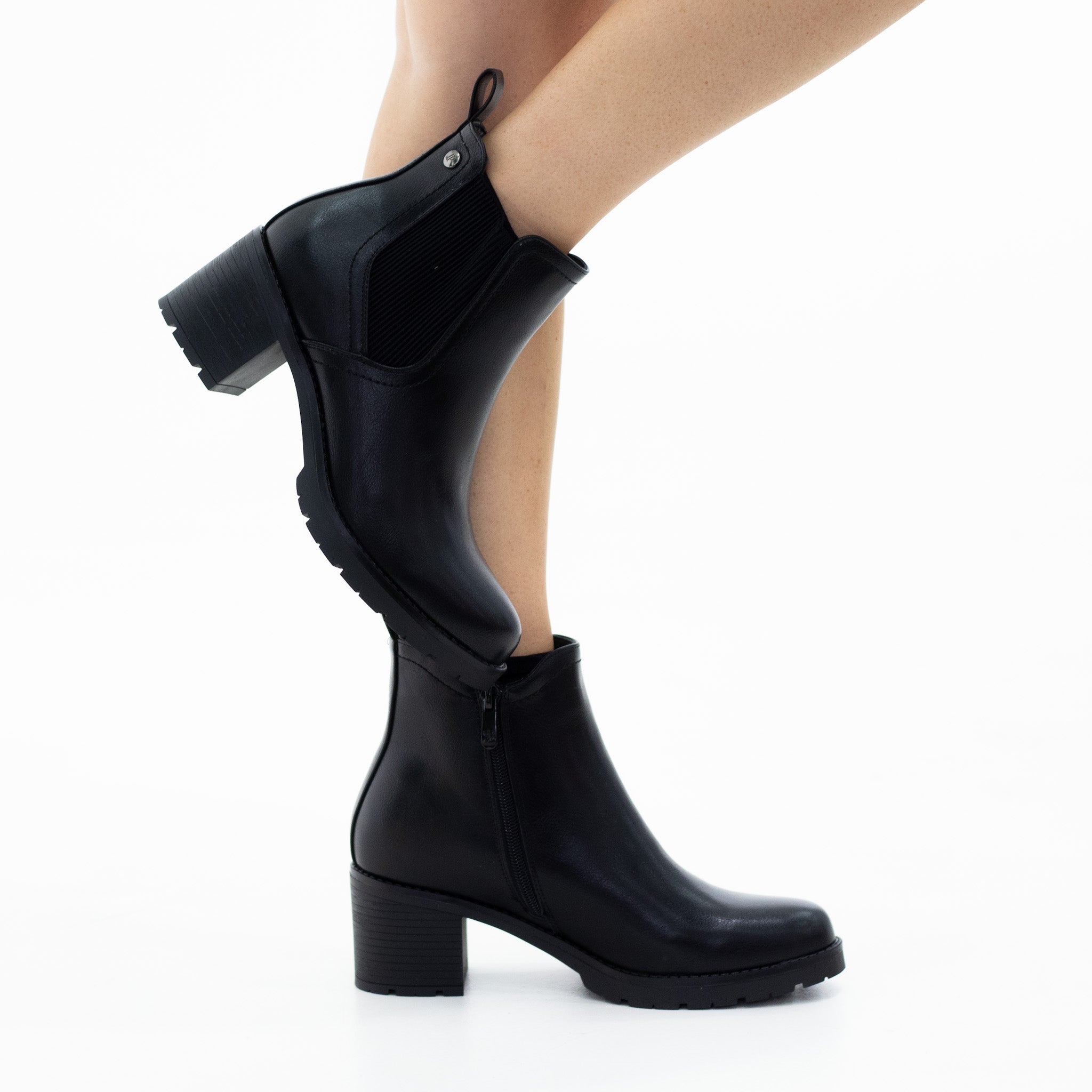 Zaya 6cm heel chuncky clerated chelse pu boot black