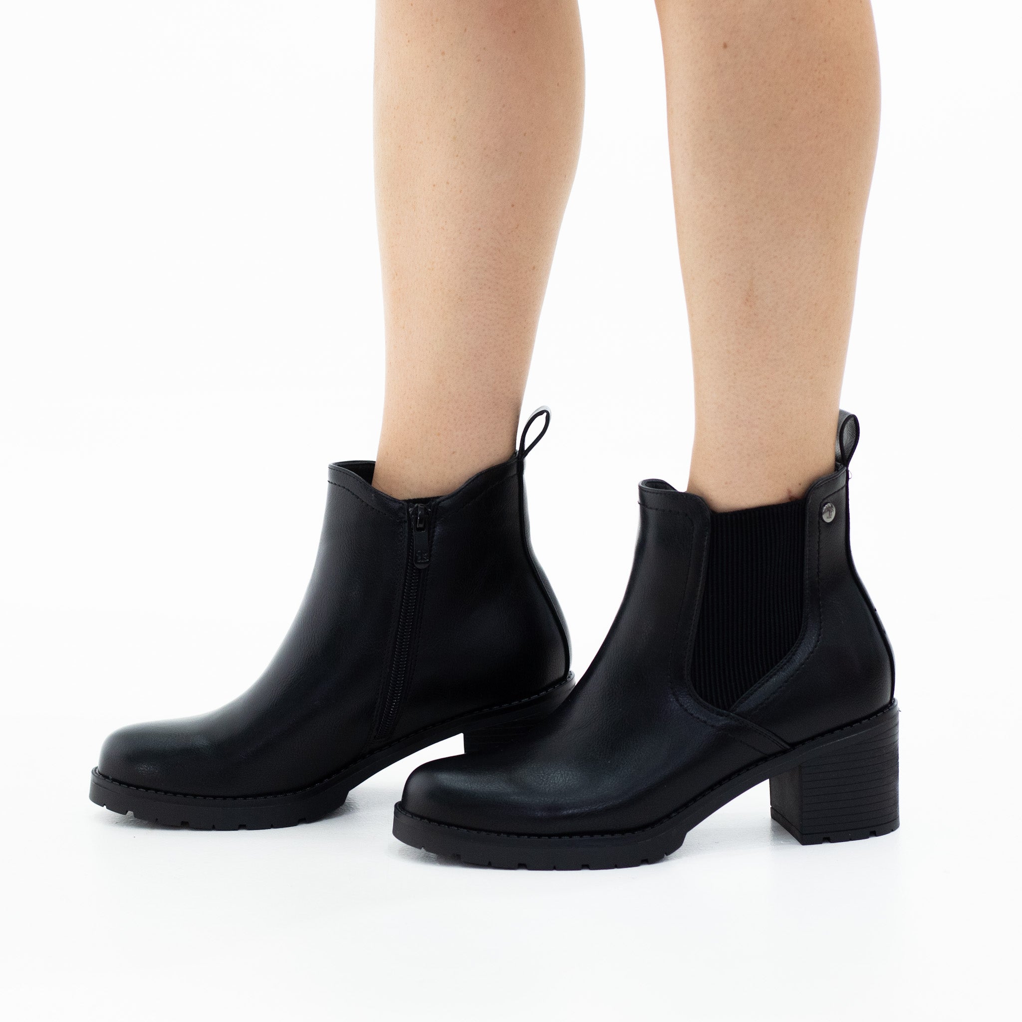 Zaya 6cm heel chuncky clerated chelse pu boot black