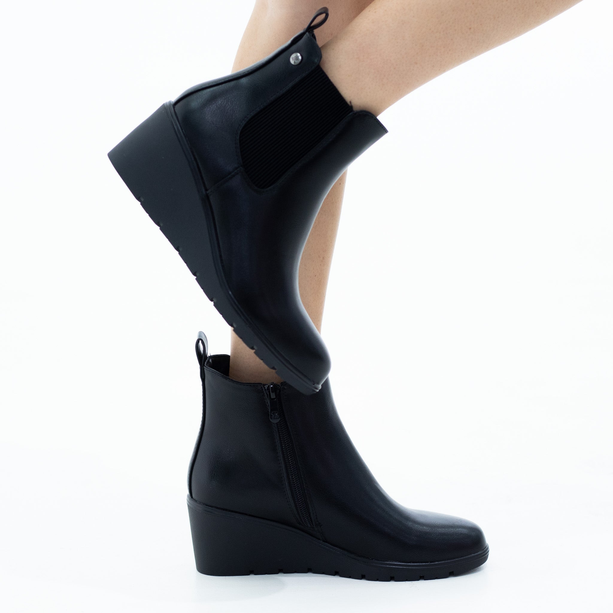 Tara pu chelsea 6cm wedge heel ankle boot black