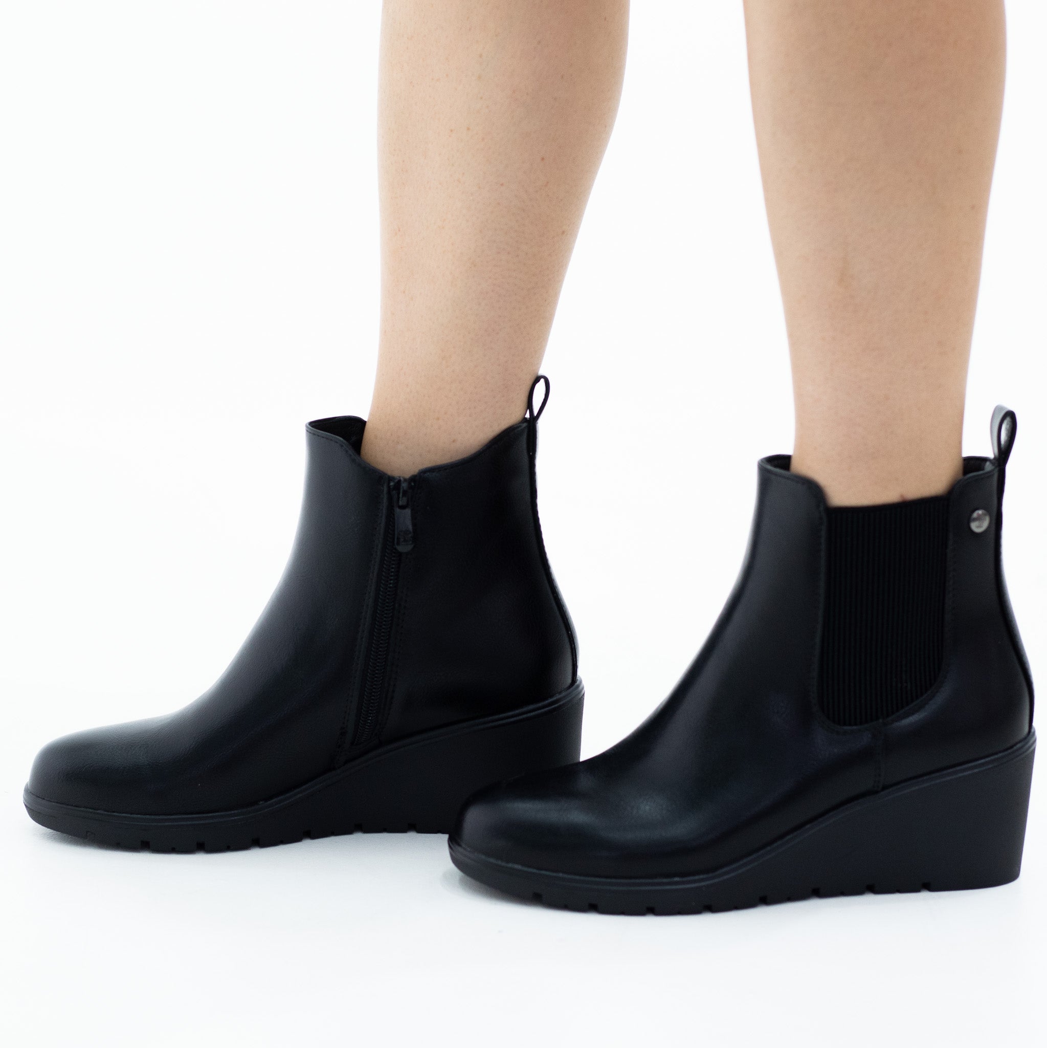 Tara pu chelsea 6cm wedge heel ankle boot black