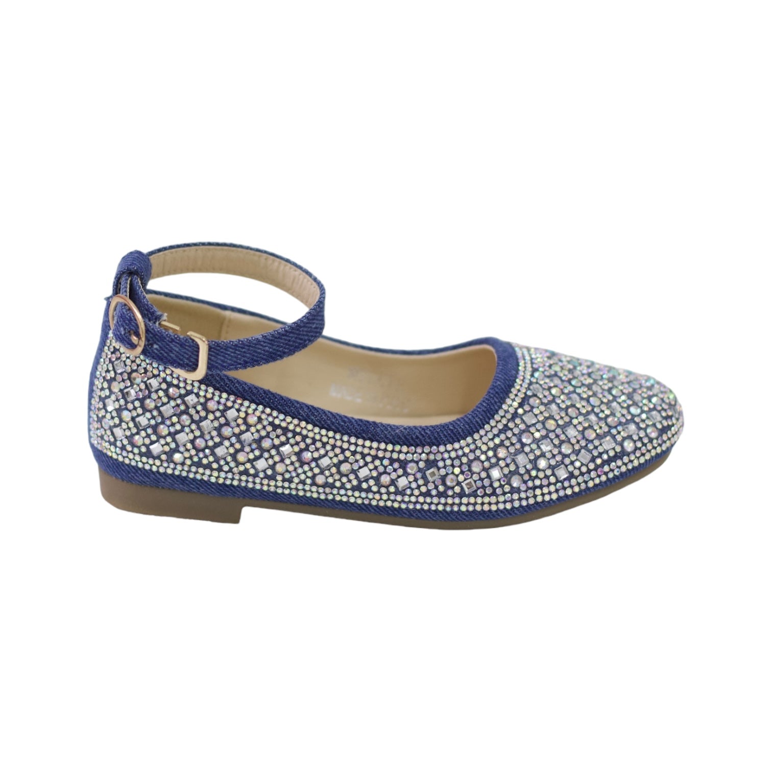 Millie girls denim ballarina with pearls blue