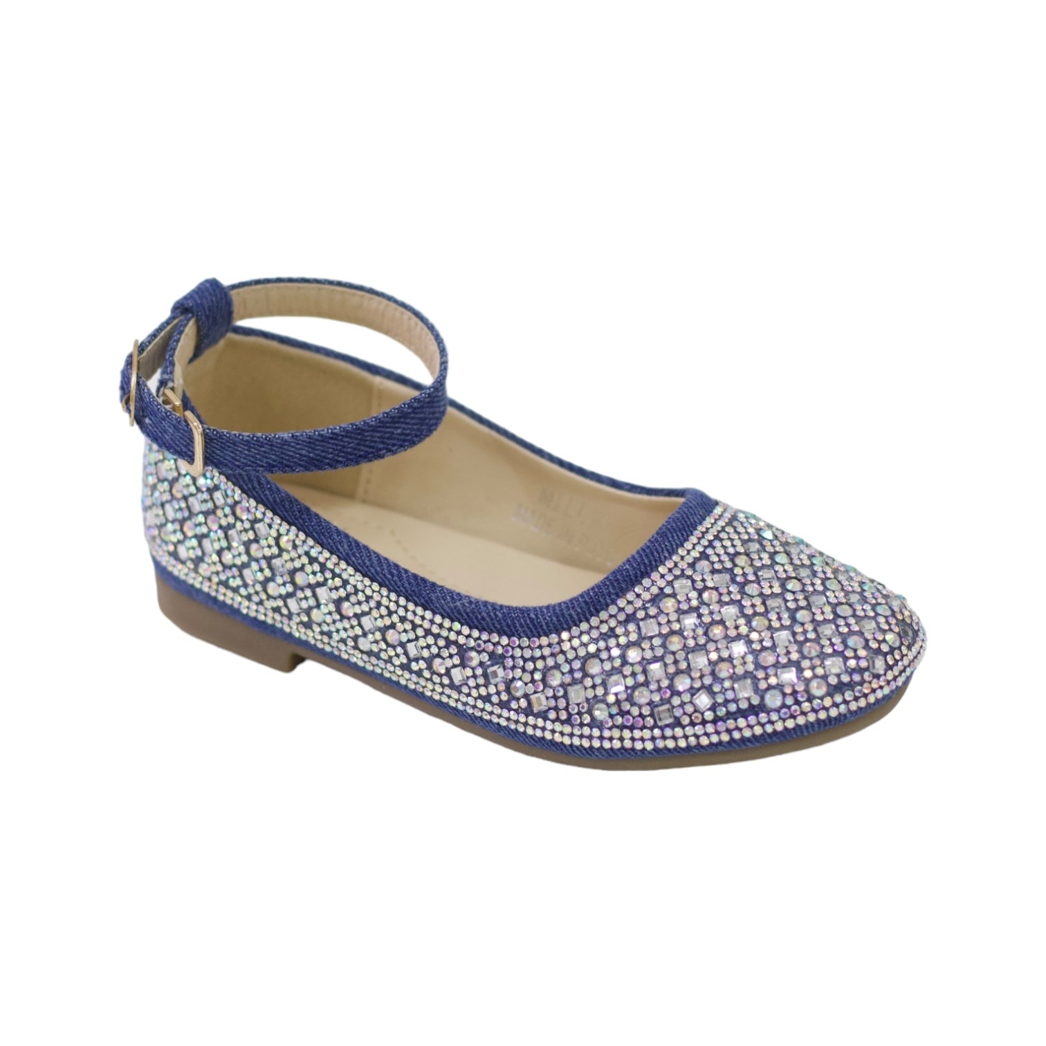 Millie girls denim ballarina with pearls blue