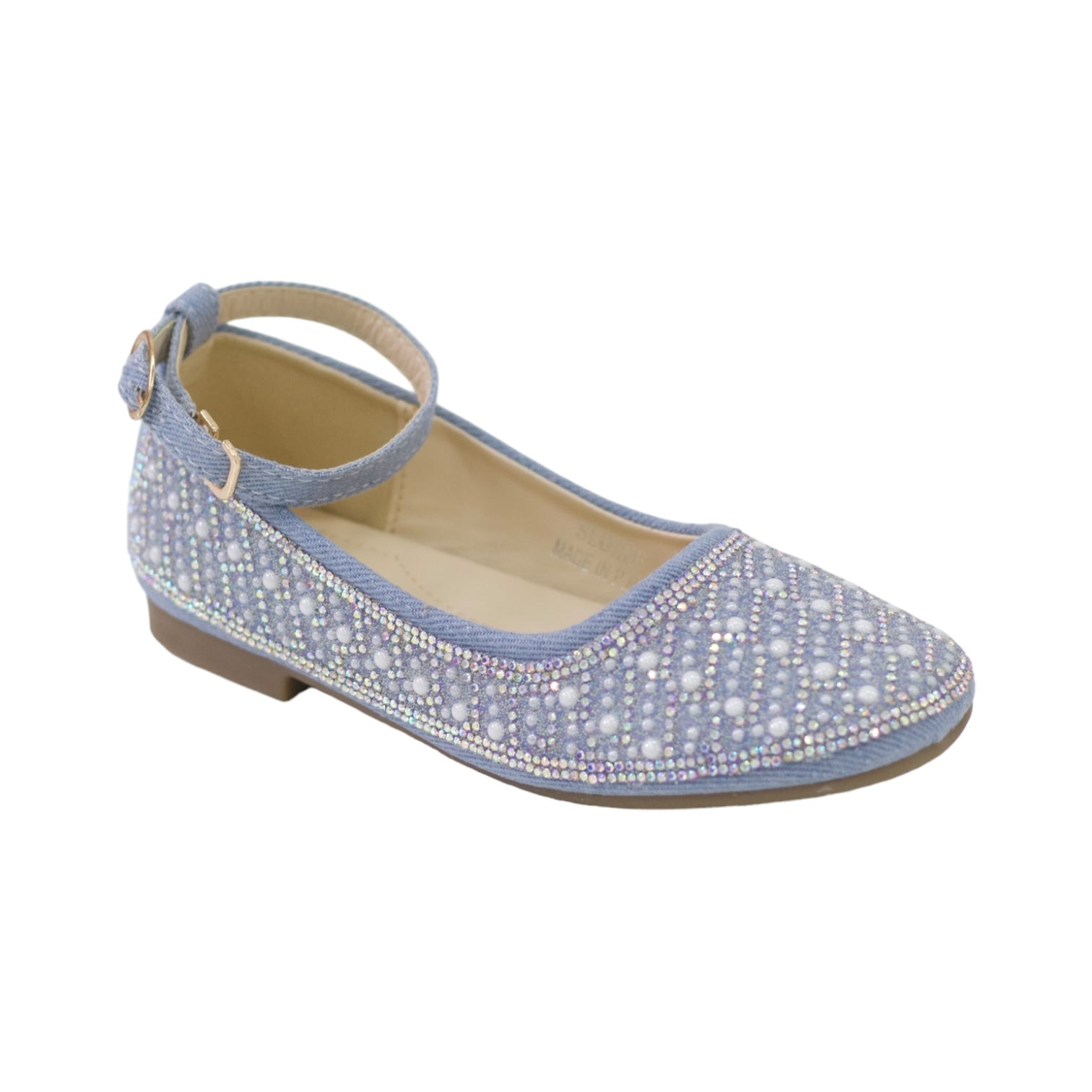 Sloane girls denim ballarina with pearls blue