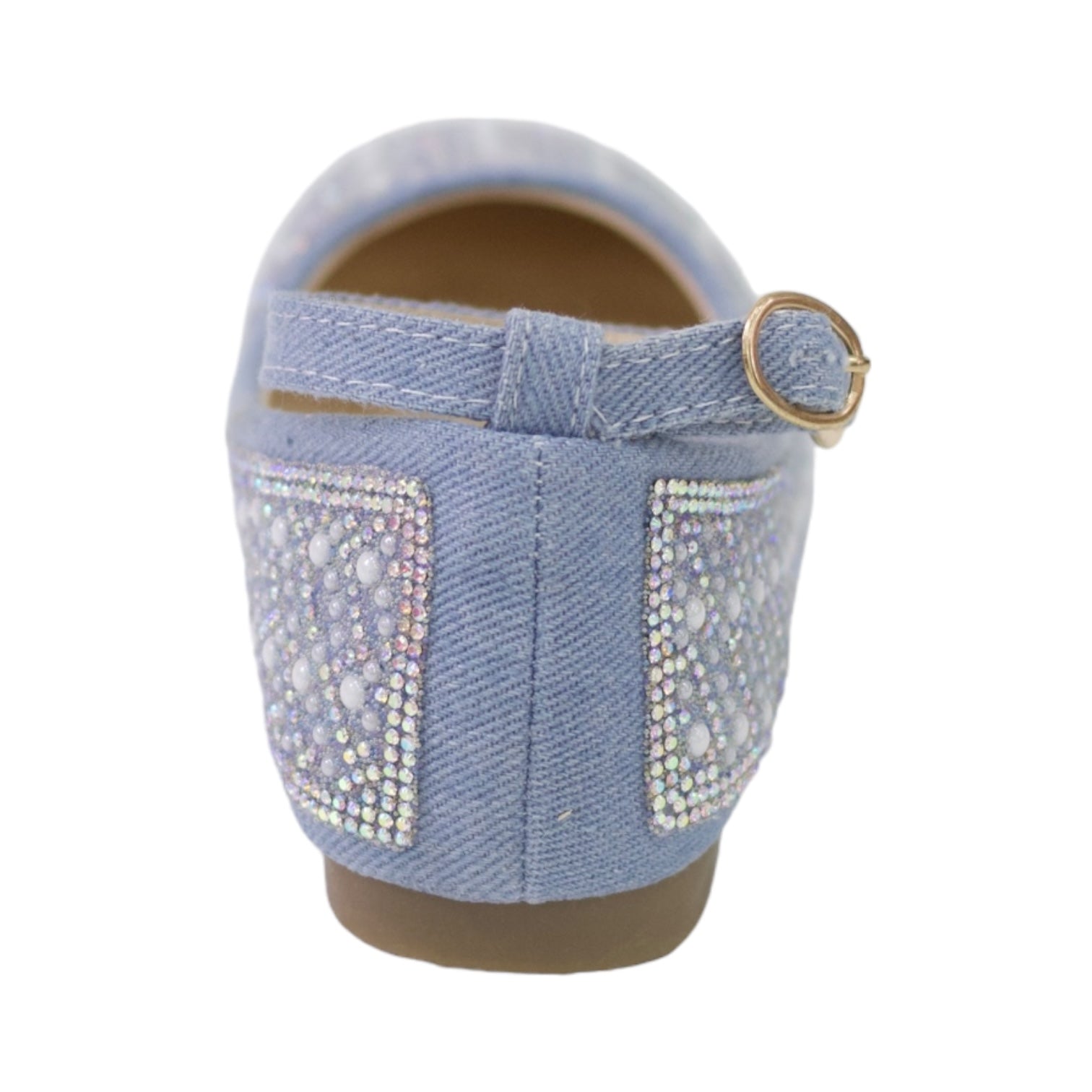 Sloane girls denim ballarina with pearls blue