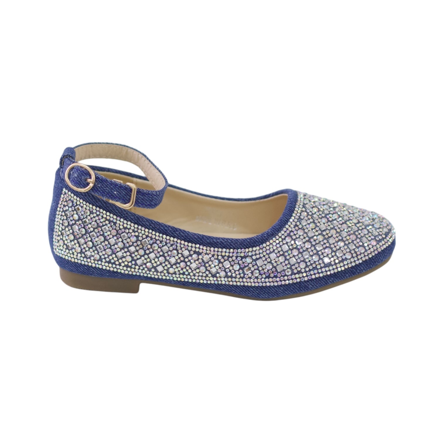 Millie inf girls denim ballarina with pearls blue