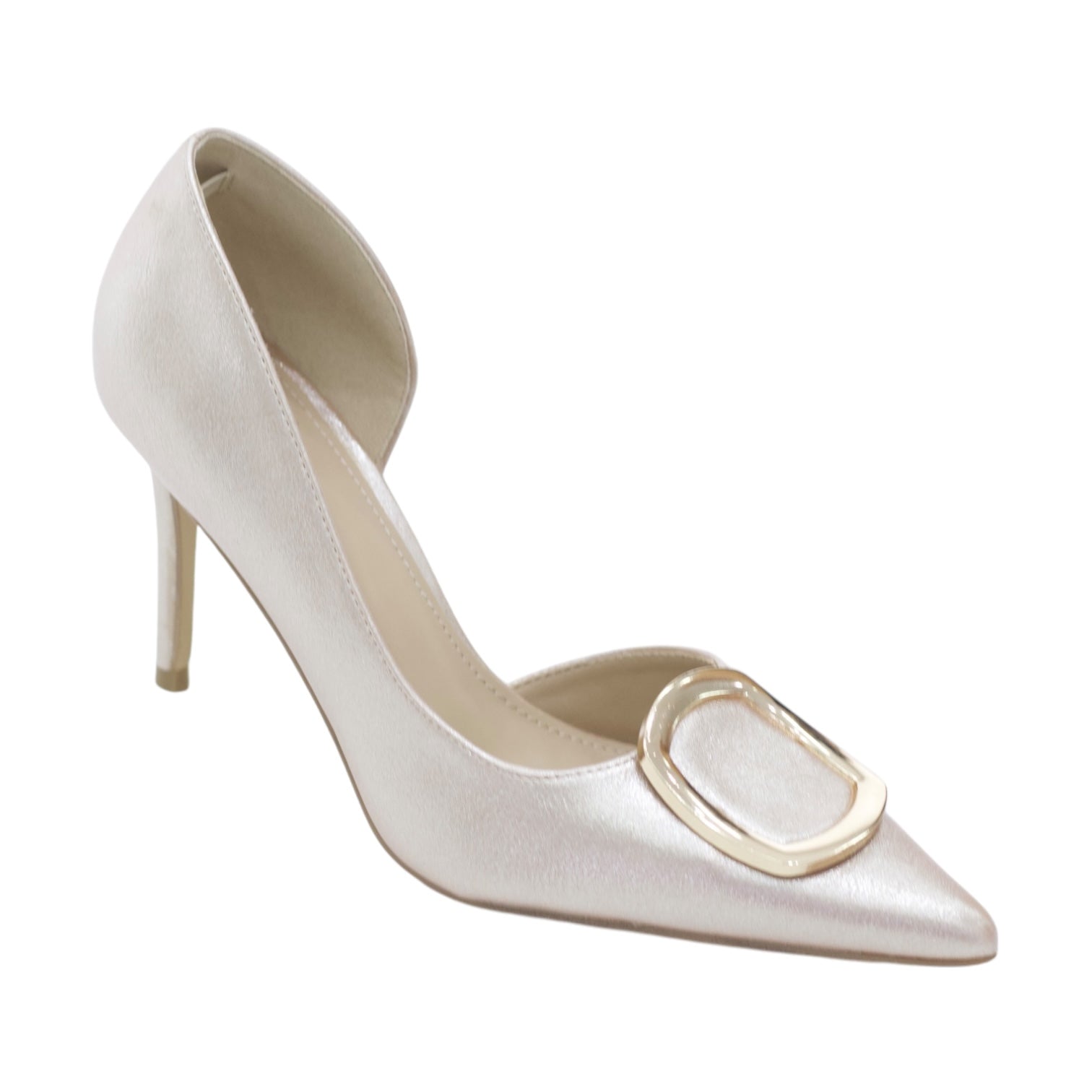 Vita open waist round trim detailed patent 9cm heel court shoe