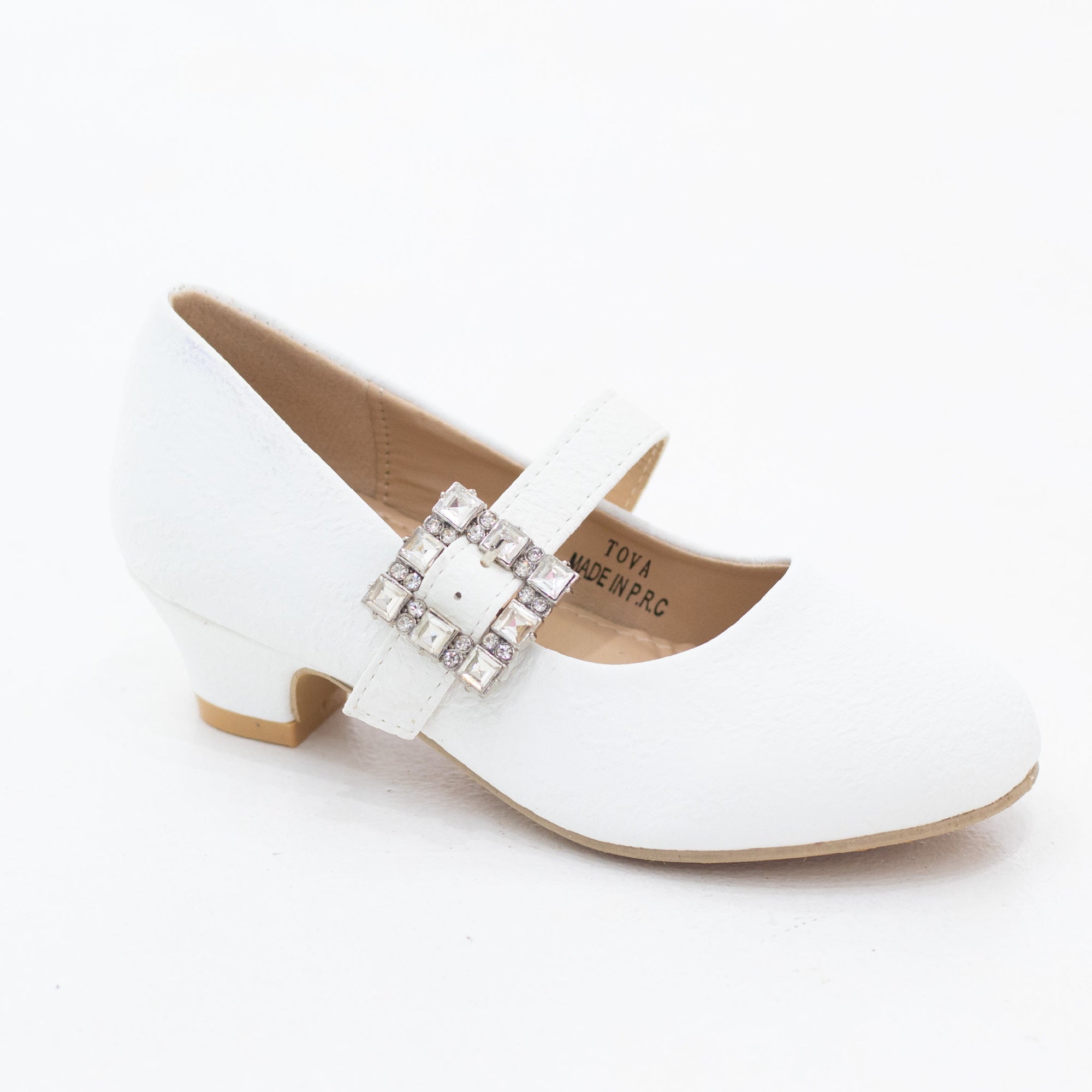 Tova infant girls mat dress pump with a diamante buckle