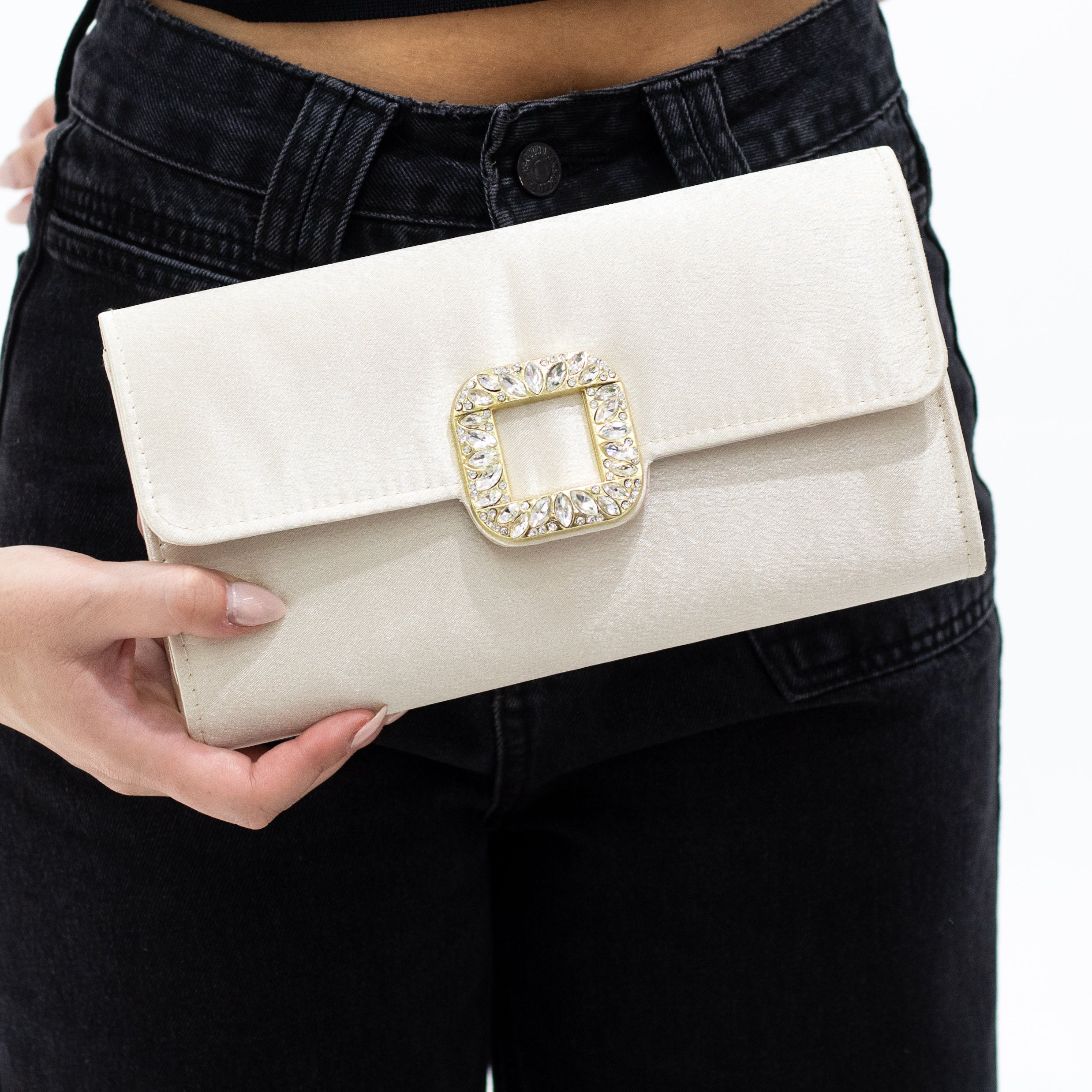 Canisha satin  sqr trim clutch bag