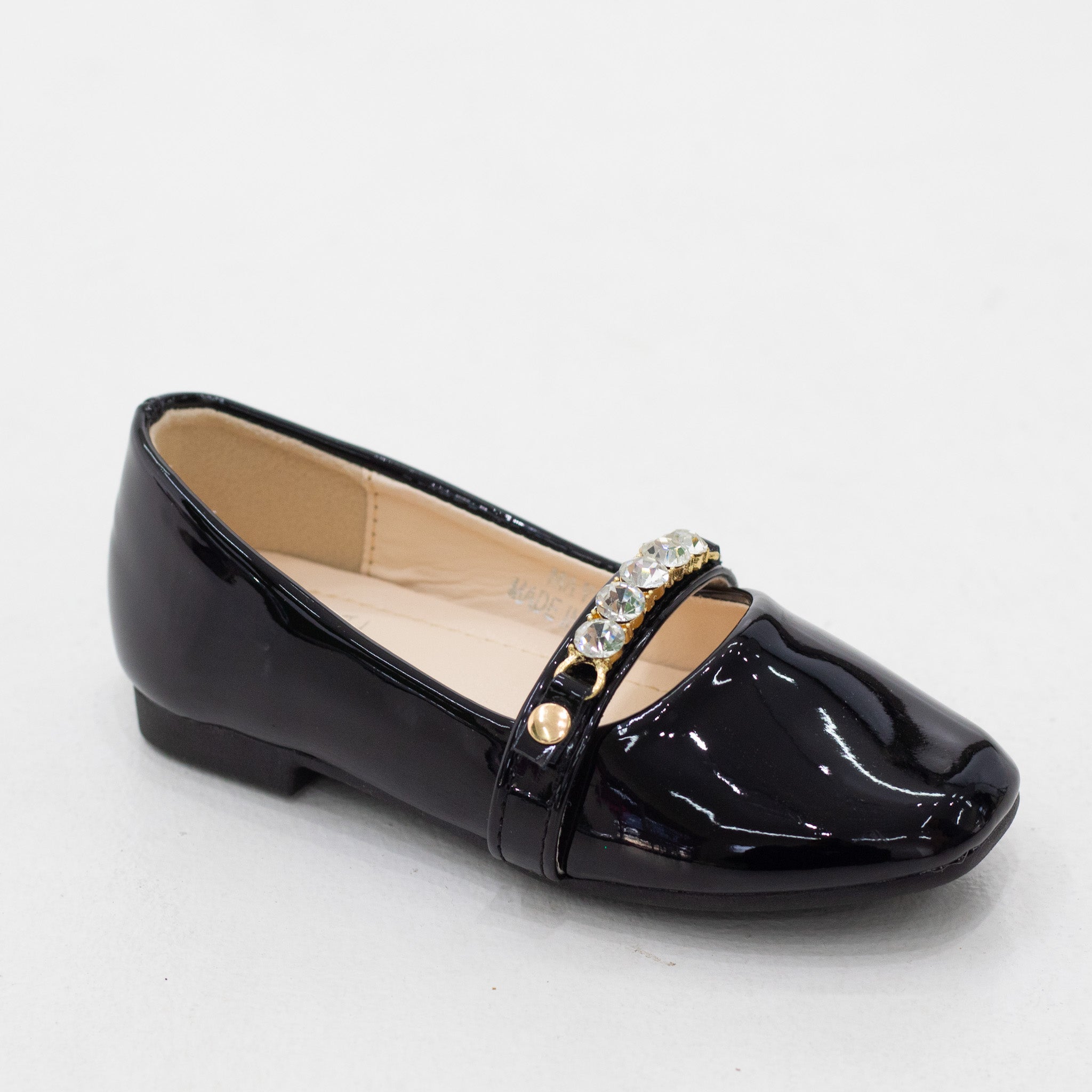 Mayju infant girls patent pump with gold detailed belt