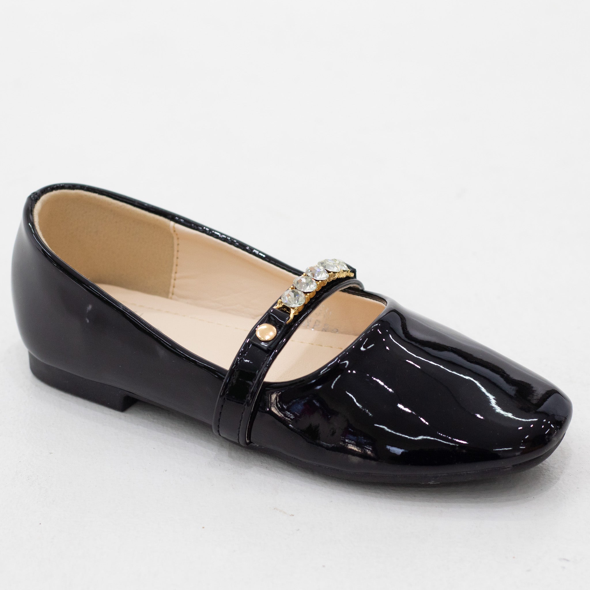 Mayju  girls patent pump with gold detailed belt