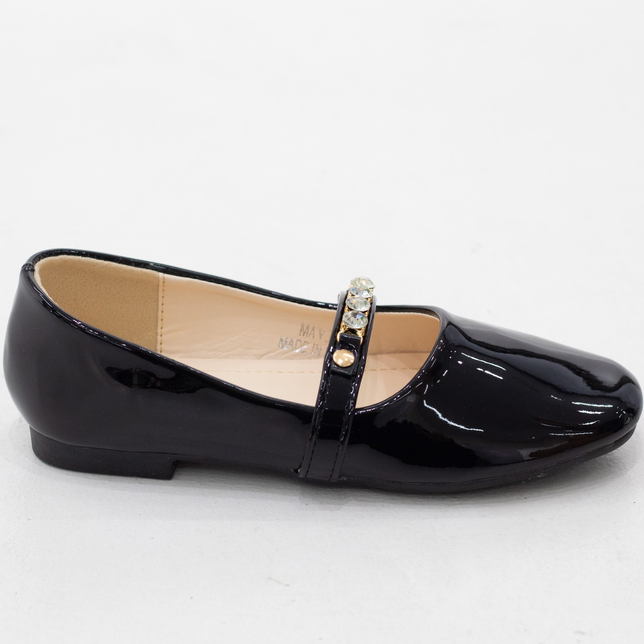 Mayju  girls patent pump with gold detailed belt