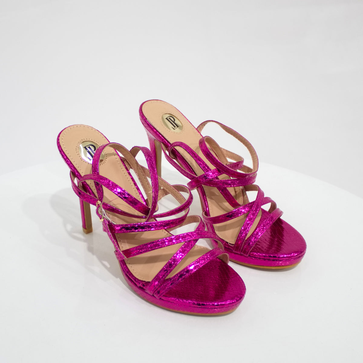 Nosipho strappy ankle strap sandal on a 11cm heel fuchsia