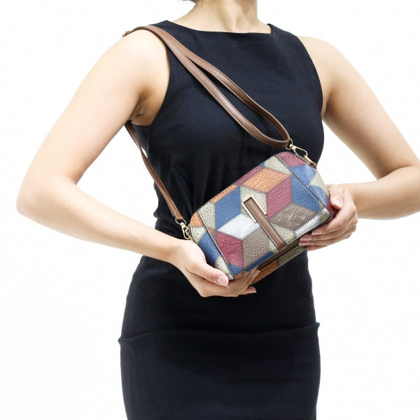 Afric color-block sling bag with vintage charm blue