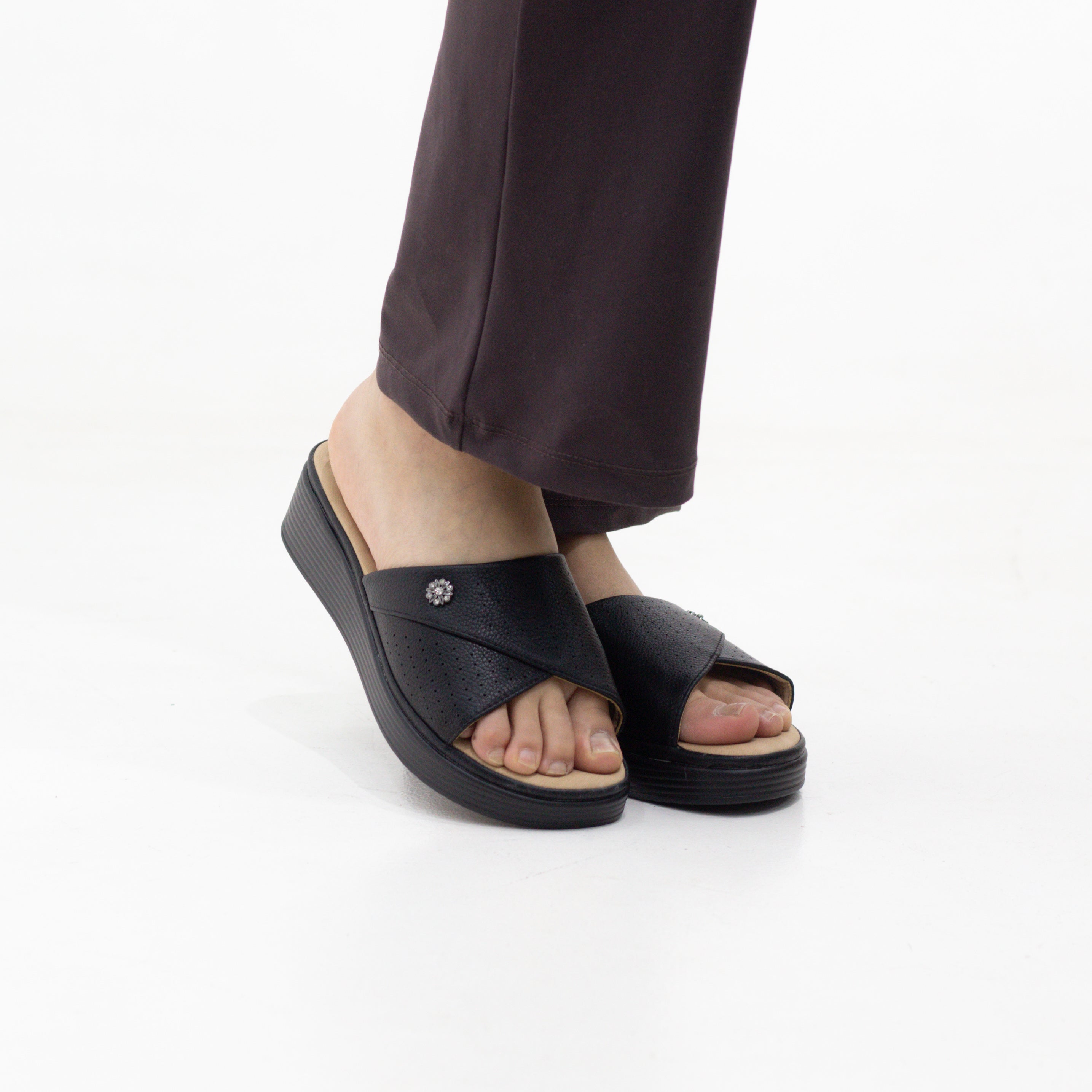 Potsi slip-on wedge sandals with cross-strap