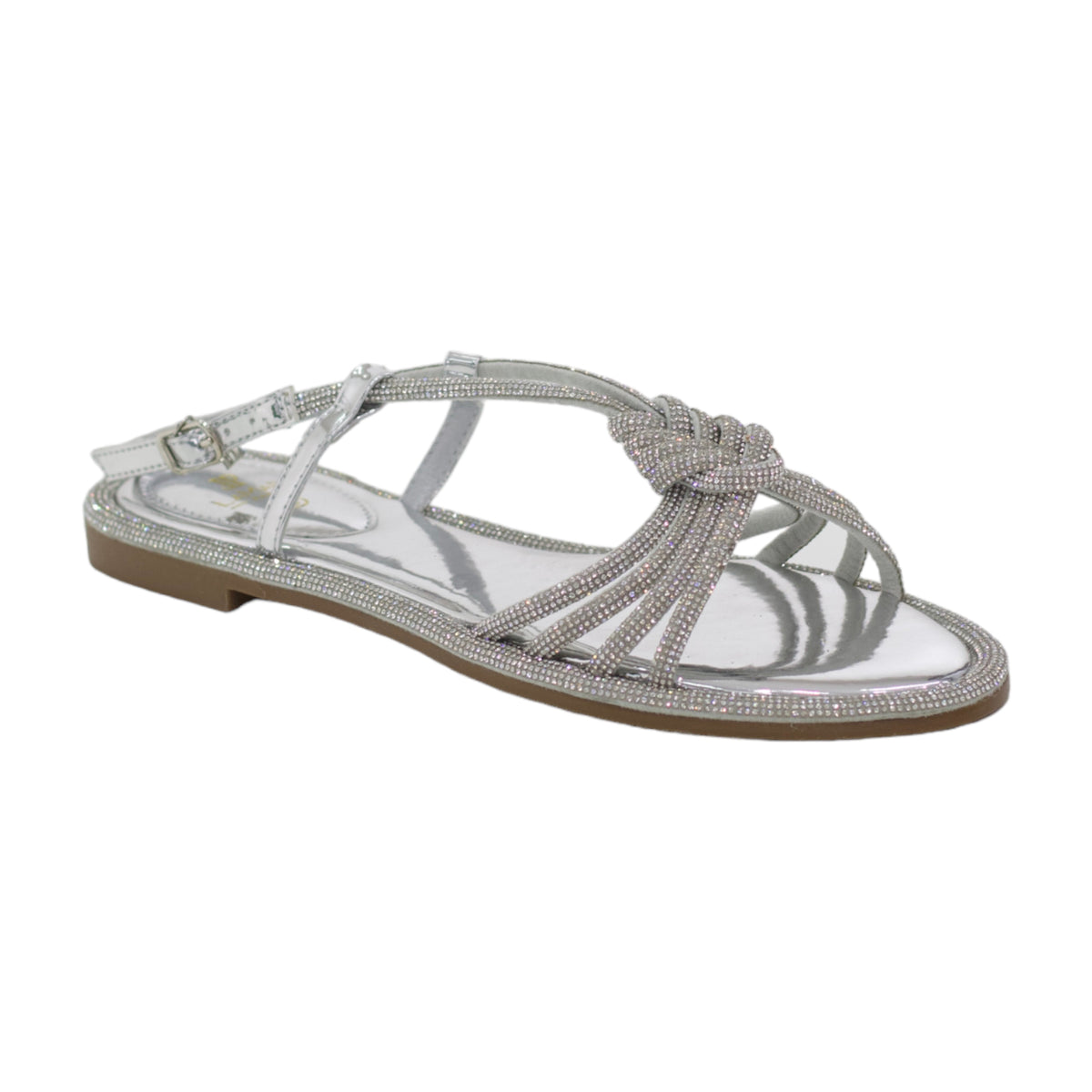 Famya plated diamante strippy flat sandal silver