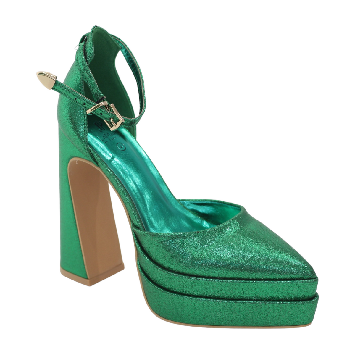 Coney 13.5cm platform heel Funky one band ankle strap pointy green
