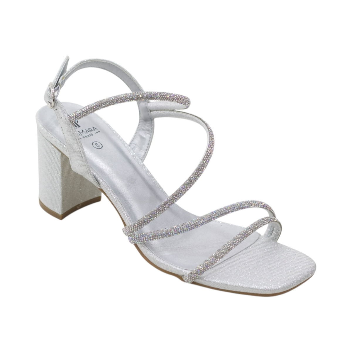 Tempo block 6.5 cm heel strappy diamante sandal