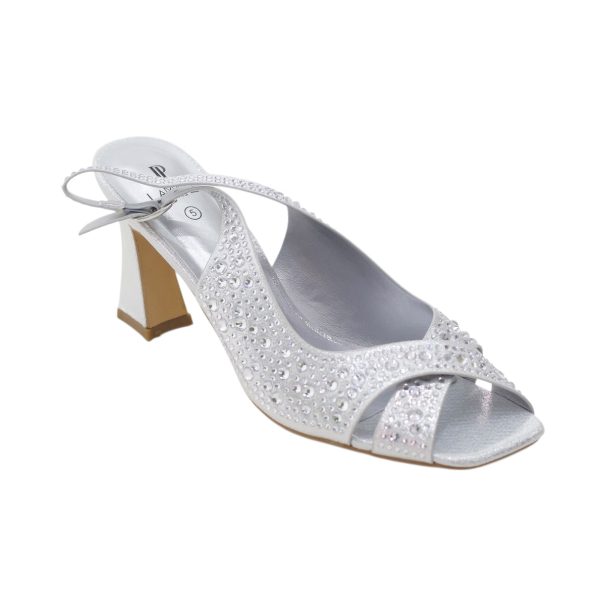 Glam block heel slingback cross over with diamonds 7.5 cm heel