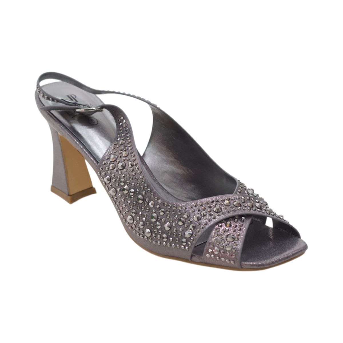 Glam block heel slingback cross over with diamonds 7.5 cm heel