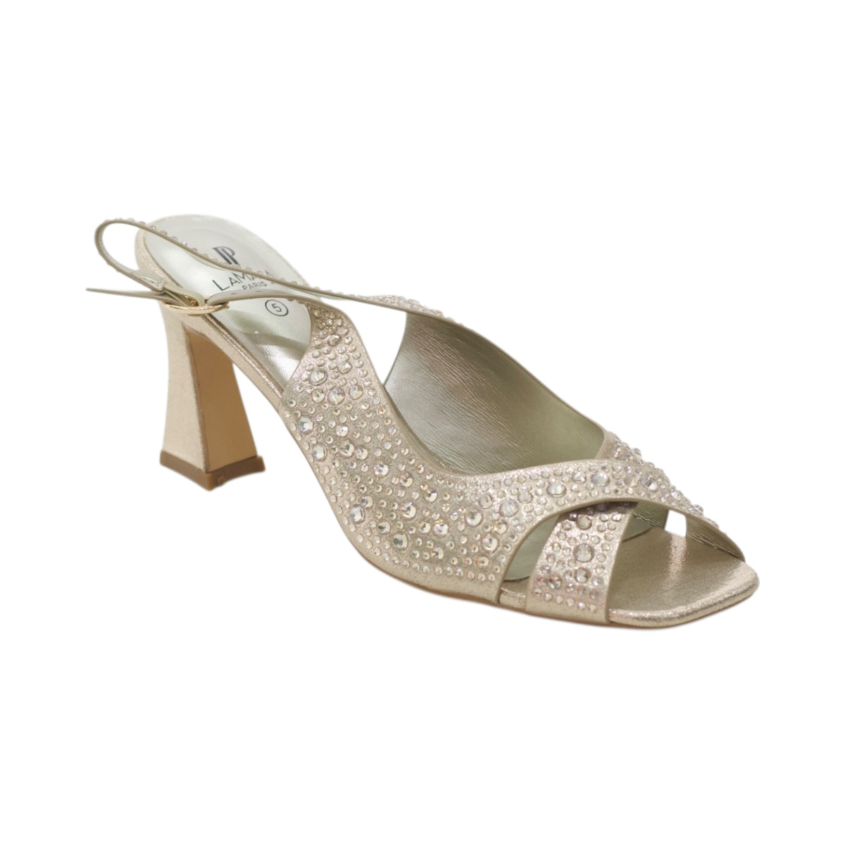 Glam block heel slingback cross over with diamonds 7.5 cm heel