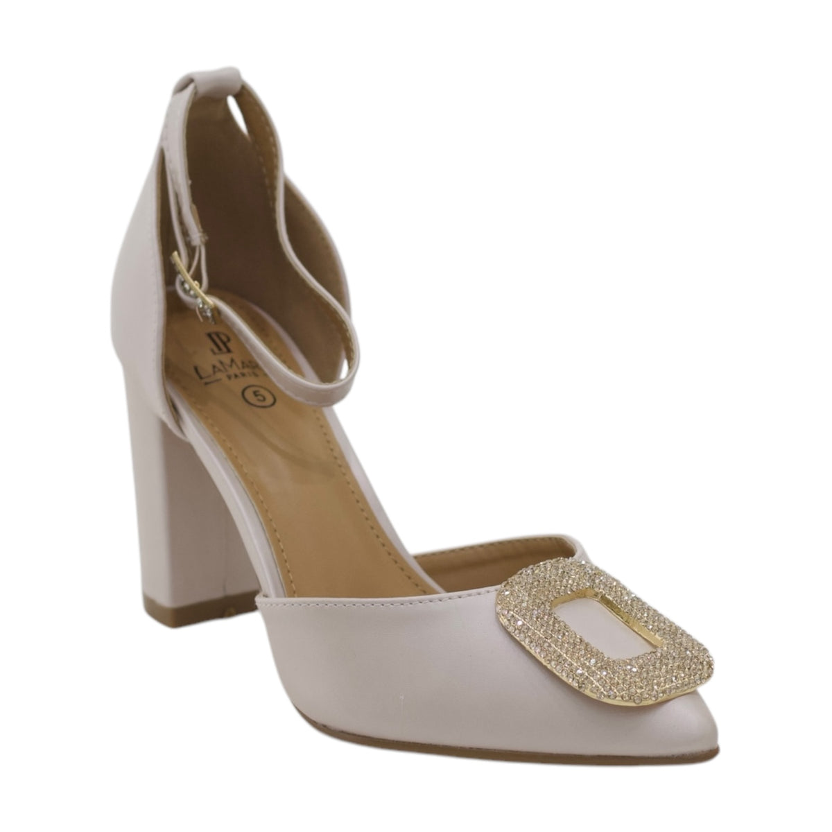 Esmae open-waist PU 9cm heel with square trim