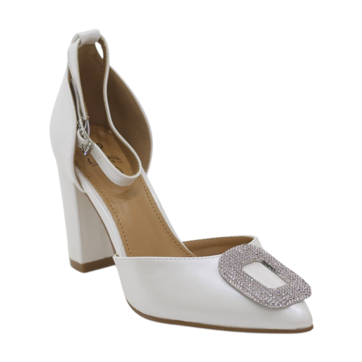 Esmae open-waist PU 9cm heel with square trim