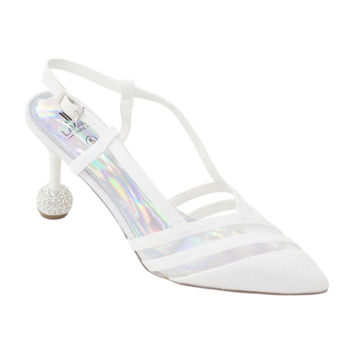 Dune meshed embellished  8cm heel shimmer slingback